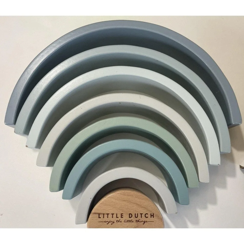 Little Dutch Wooden Rainbow Stacker Montessori Toy Blue Green Nursery Decor 10